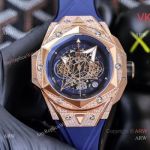 Faux Hublot Sang Bleu 2 Chronograph Watches Rose Gold Half Diamond-set